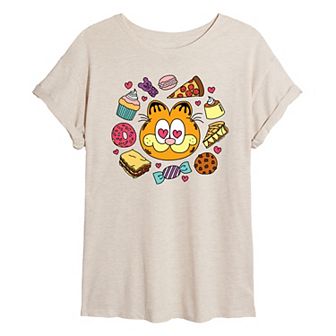 Juniors' Garfield Hearts Food Oversized Tee