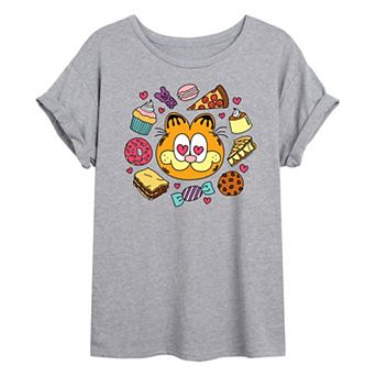 Juniors' Garfield Hearts Food Oversized Tee