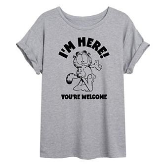 Juniors' Garfield I'm Here You're Welcome Oversized Tee