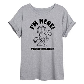 Juniors' Garfield I'm Here You're Welcome Oversized Tee