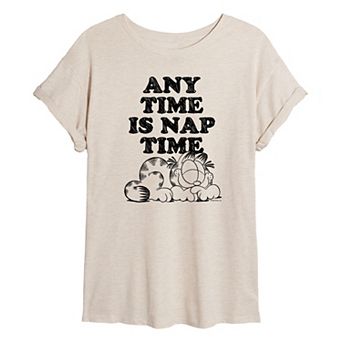 Juniors' Gafield Any Time Is Nap Time Oversized Tee