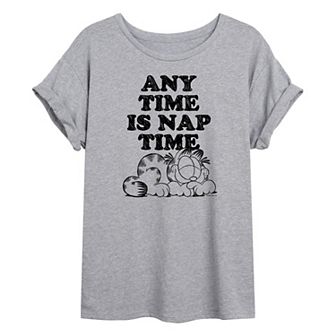 Juniors' Gafield Any Time Is Nap Time Oversized Tee