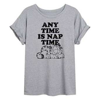 Juniors' Gafield Any Time Is Nap Time Oversized Tee