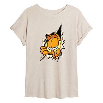 Juniors' Gafield Peeking Out Oversized Tee