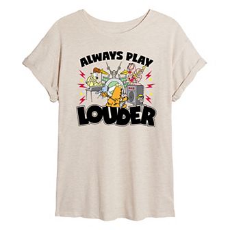 Juniors' Garfield Always Play Louder Oversized Tee