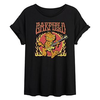 Juniors' Garfield Rock Flames Oversized Tee
