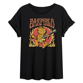 Juniors' Garfield Rock Flames Oversized Tee