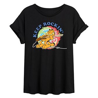 Juniors' Garfield Keep Rockin' Oversized Tee