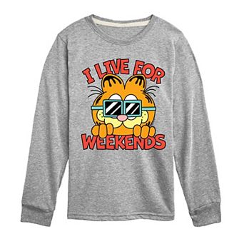 Boys 8-20 Garfield I Live For Weekends Long Sleeve Graphic Tee