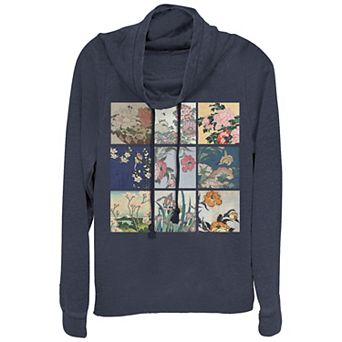 Juniors' Flower Paintings Cowlneck Graphic Lightweight Long Sleeve