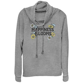 Juniors' Happiness Blooms Cowlneck Graphic Lightweight Long Sleeve