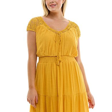 Plus Size Luxology Crochet Shoulder Gauze Maxi Dress