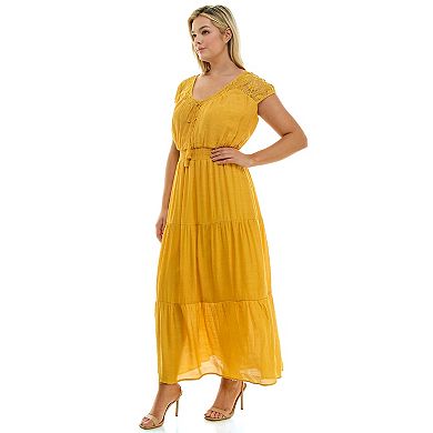 Plus Size Luxology Crochet Shoulder Gauze Maxi Dress