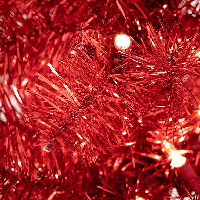 Sullivans 7-ft. Red Illuminated Tinsel Artificial Christmas Tree