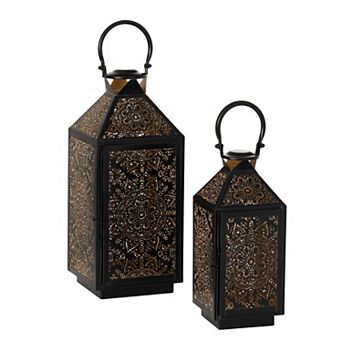 Haven Living Patterned Black Metal Lantern 2 pc Set