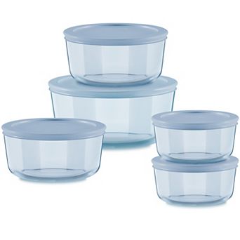 Pyrex Simply Store Tinted 10 pc Round Food Storage Container Set with Plastic Lids, Blue