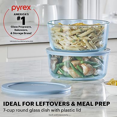Pyrex Simply Store Blue Tinted 7-cup Round Food Storage Container with Plastic Lid