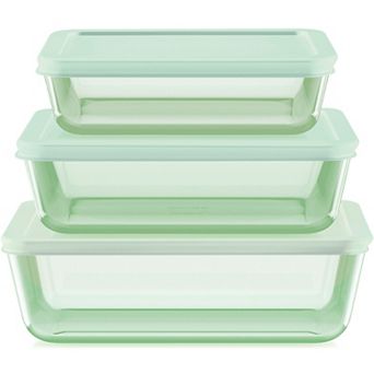 Pyrex Simply Store Green Tinted 6 pc Rectangle Food Storage Containers Set with Plastic Lids