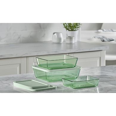 Pyrex Simply Store Green Tinted 6-piece Rectangle Food Storage Containers Set with Plastic Lids