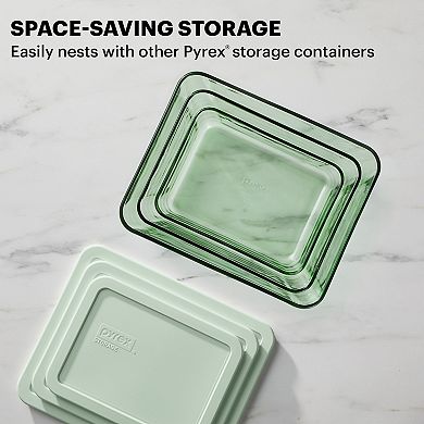 Pyrex Simply Store Green Tinted 6-piece Rectangle Food Storage Containers Set with Plastic Lids