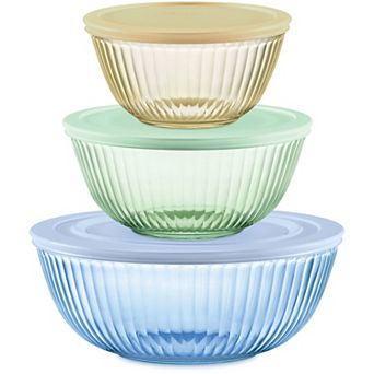 Pyrex Colors Sculpted Tinted Dreams 6 pc Lidded Mixing Bowls Set