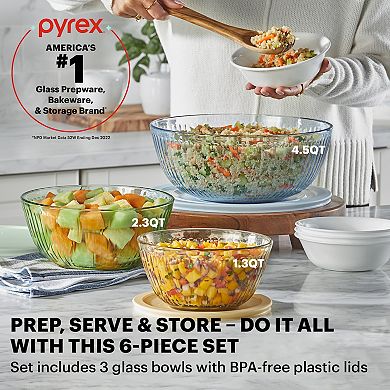 Pyrex Colors Sculpted Tinted Dreams 6-piece Lidded Mixing Bowls Set