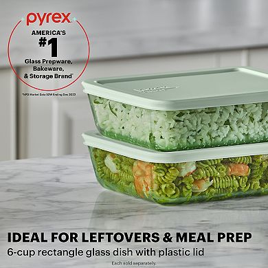 Pyrex Simply Store Green Tinted 6-cup Rectangle Food Storage with Plastic Lid