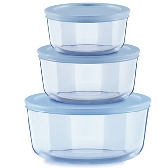 Pyrex Simply Store Blue Tinted 6 pc Round Food Storage Set with Plastic Lids