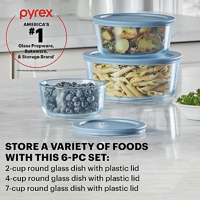 PYREX Baking Glassware - 6 top Pieces - Blue tinted