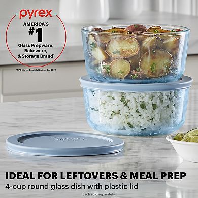 Pyrex Simply Store Blue Tinted 4-cup Round Storage with Plastic Lid