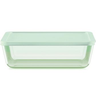 Pyrex Simply Store Green Tinted 11 cup Rectangle Storage with Plastic Lid