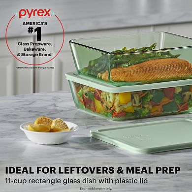 Pyrex Simply Store Green Tinted 11-cup Rectangle Storage with Plastic Lid
