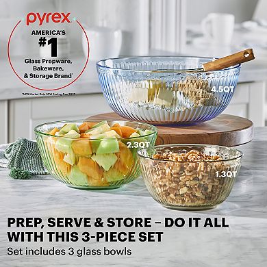 Pyrex Colors Sculpted Pastel Tinted Dreams 3-piece Mixing Bowls Set
