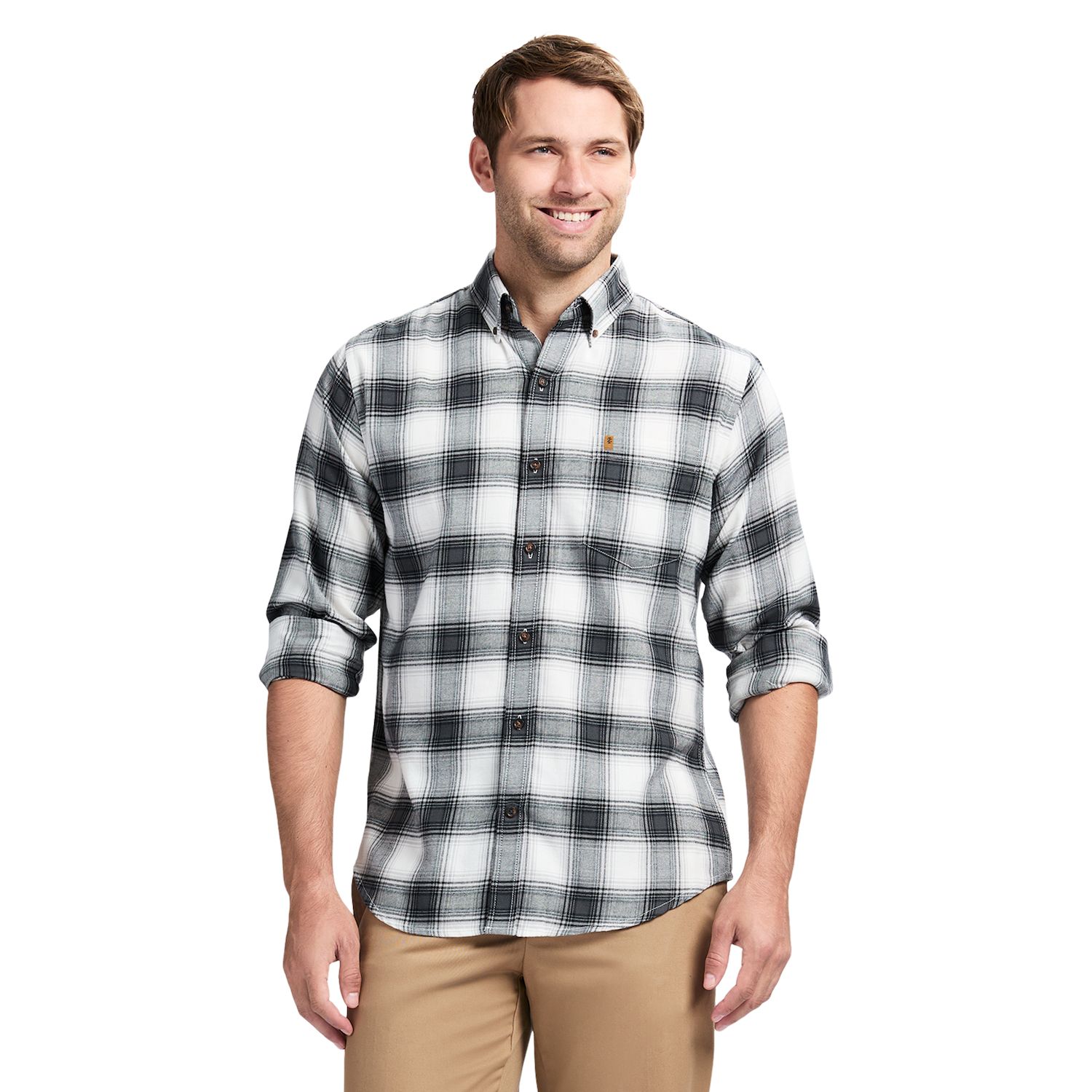 やん Men's IZOD Stratton Flannel Long Sleeve Button Down Shirt