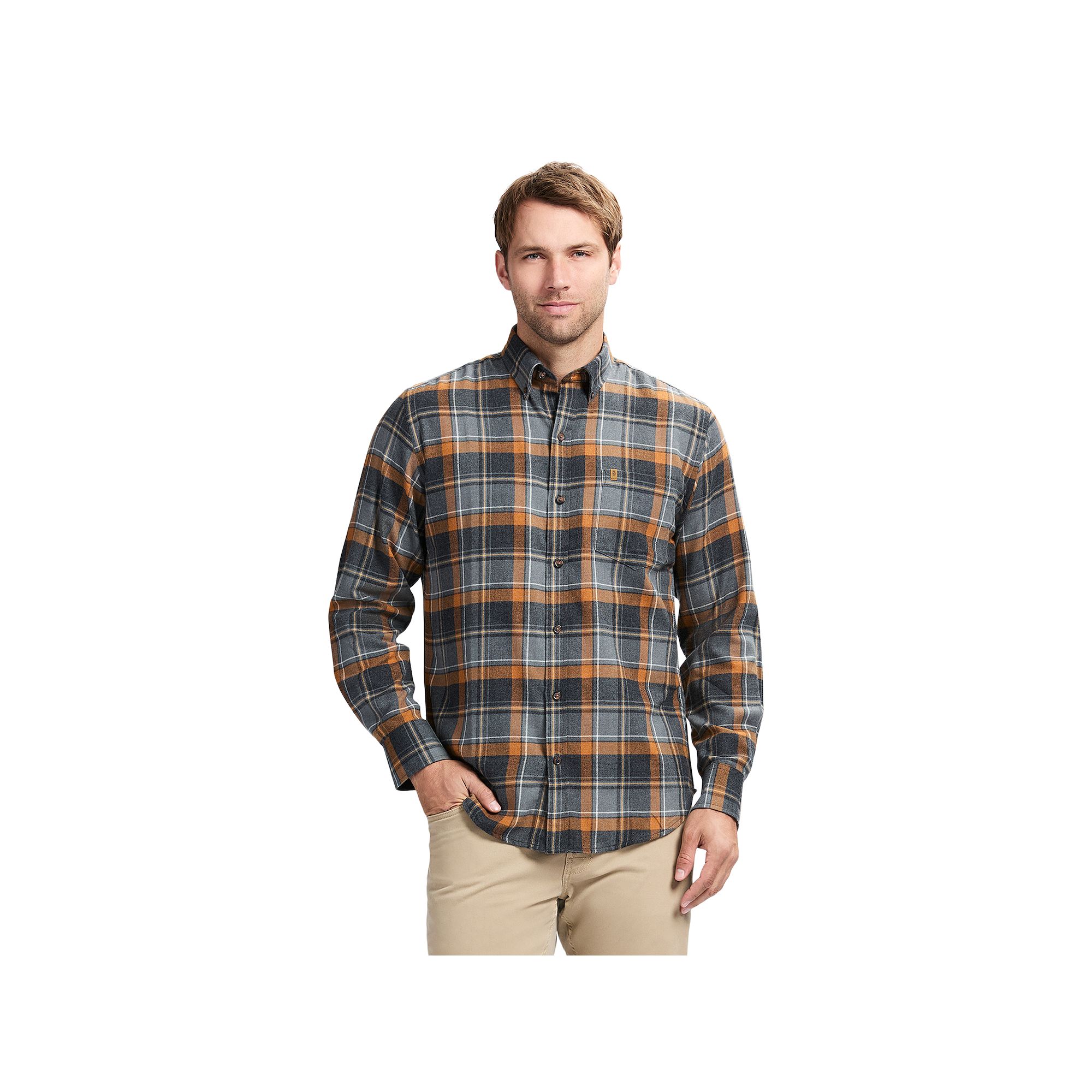 Mens IZOD Stratton Flannel Long Sleeve Button Down Shirt, Size: Small, Bla