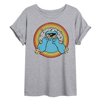 Juniors' Sesame Street Cookie Monster Retro Oversized Tee