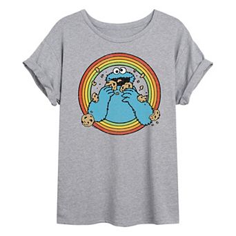Juniors' Sesame Street Cookie Monster Retro Oversized Tee