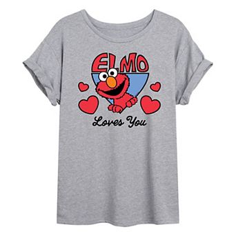 Juniors' Sesame Street Elmo Loves You Oversized Tee