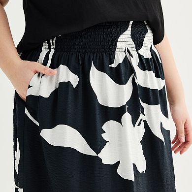 Plus Size Nine West Smocked Waist Midi Skirt