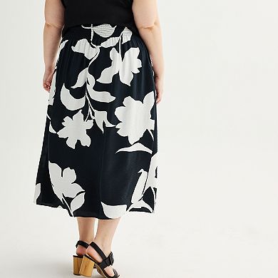 Plus Size Nine West Smocked Waist Midi Skirt