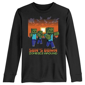 Boys 8-20 Minecraft Sun's Down Zombies Around Long Sleeve Graphic Tee