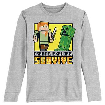 Boys 8-20 Minecraft Create Explore Survive Long Sleeve Graphic Tee
