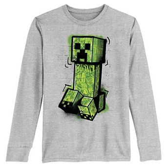 Boys 8-20 Minecraft Creeper Wall Graffiti Long Sleeve Graphic Tee