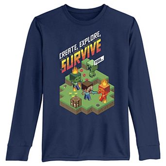 Boys 8-20 Minecraft Fight Scene Long Sleeve Graphic Tee