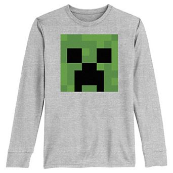 Boys 8-20 Minecraft Creeper Big Head Portrait Long Sleeve Graphic Tee