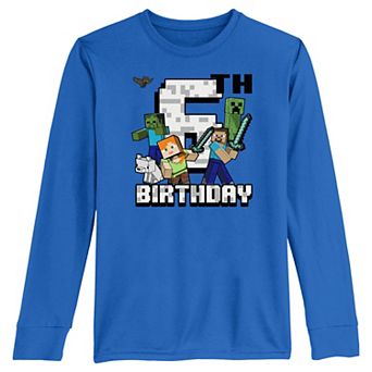 Boys 8-20 Minecraft Happy 6th Birthday Long Sleeve Graphic Tee