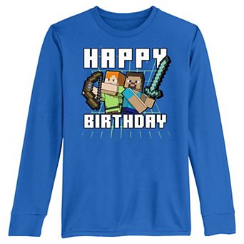 Boys 8-20 Minecraft Happy Birthday Long Sleeve Graphic Tee