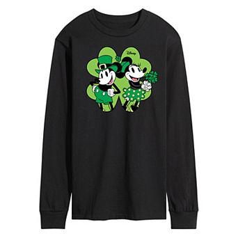 Disney's Mickey & Minnie Mouse Men's Shamrock Long Sleeve Graphic Tee