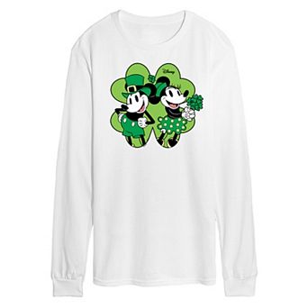 Disney's Mickey & Minnie Mouse Men's Shamrock Long Sleeve Graphic Tee