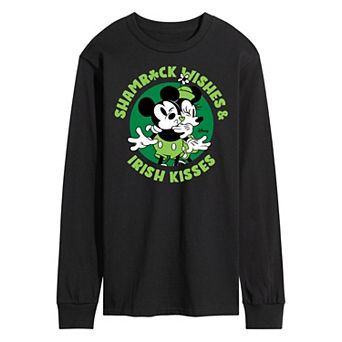 Disney's Mickey & Minnie Mouse Men's Shamrock Wishes Irish Kisses Long Sleeve Graphic Tee